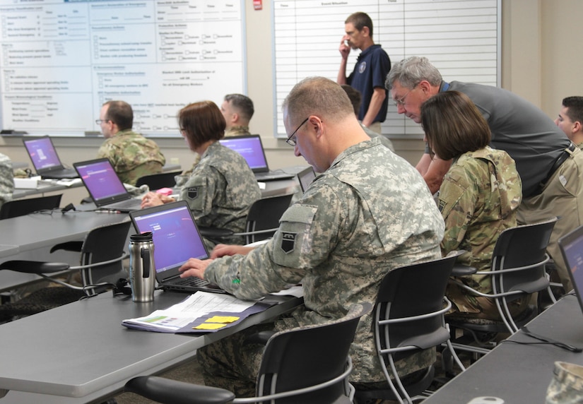 During the TF-76 Staff Exercise held at Westover, Mass., the Massachusetts Emergency Management Agency (MEMA) team provided an overview and access of their Web EOC.  The Web EOC is the state's primary communication tools used to share information over the internet.