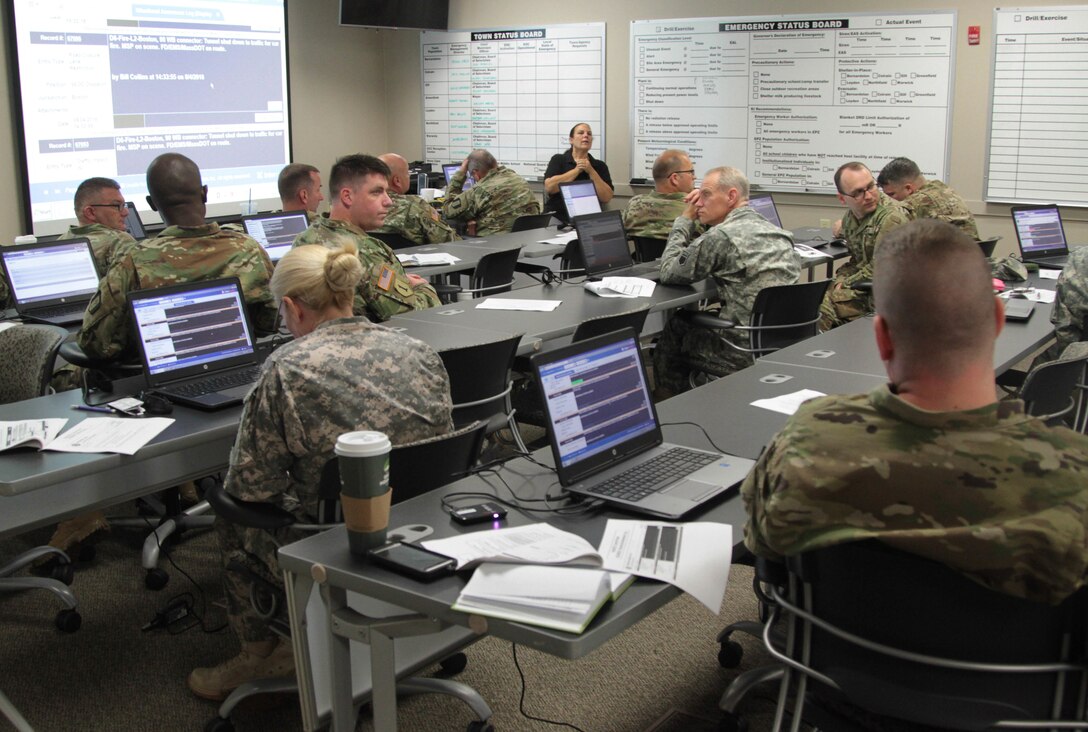 During the TF-76 Staff Exercise held at Westover, Mass., the Massachusetts Emergency Management Agency (MEMA) team provided an overview and access of their Web EOC.  The Web EOC is the state's primary communication tools used to share information over the internet.