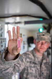 U.S. Army Spc. Thomas Hansen, 651st Quartermaster Company, Casper, Wyo., tests a water sample using a CP15 Chlorine Photometer during Combat Support Training Exercise (CSTX) 86-16-03 at Fort McCoy, Wis., August 7, 2016. The 84th Training Command’s third and final Combat Support Training Exercise of the year hosted by the 86th Training Division at Fort McCoy, Wis. is a multi-component and joint endeavor aligned with other reserve component exercises. (U.S. Army photo by Spc. John Russell/Released)