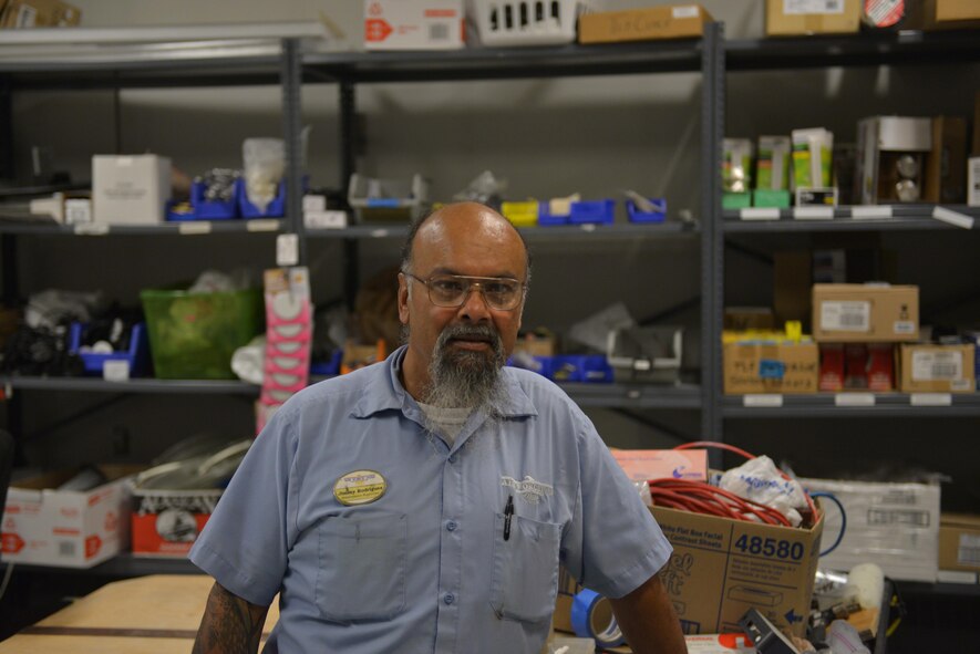 Jimmy Rodriguez, a Gold Rush Inn maintenance supervisor, with the 354th Force Support Squadron, takes a break from working Aug. 9, 2016, during RED FLAG-Alaska 16-3, at Eielson Air Force Base, Alaska. Rodriguez is one of three employees responsible for maintaining all of the lodging facilities. (U.S. Air Force photo by Airman Isaac Johnson)
