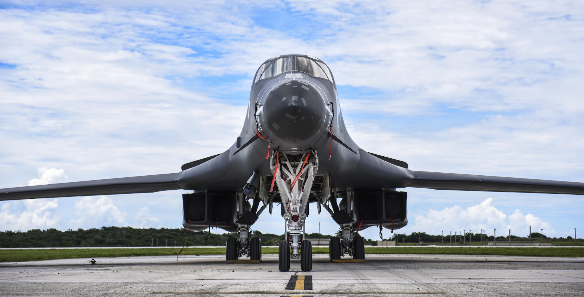 A B-1 Lancer sits on the flightline at Andersen Air Force Base, Guam, Aug.10, 2016. The B-1 Lancer, which arrived at Andersen Aug. 6, will replace the B-52 in support of the U.S. Pacific Command Continuous Bomber Presence mission. The CBP bomber swap between the B-1 and B-52 is occurring throughout the month of August as the B-1s return to support this mission for the first time since April 2006. The CBP mission is part of a long-standing history of maintaining a consistent bomber presence in the Indo-Asia-Pacific in order to maintain regional stability, and provide assurance to our allies and partners in the region. (U.S. Air Force photo by Tech. Sgt. Richard Ebensberger)