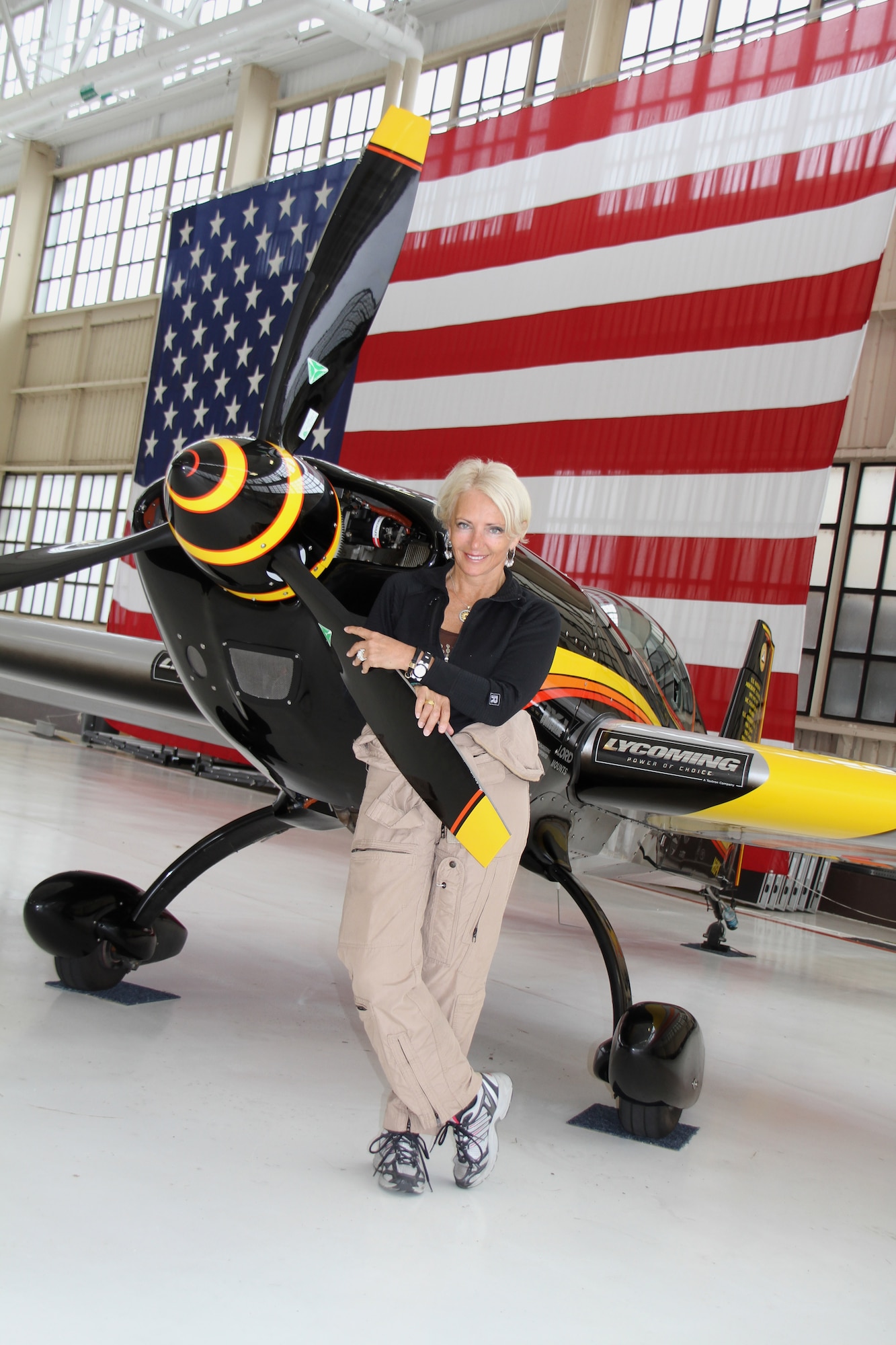 Patty Wagstaff poses with her German-built EXTRA 300S. (Courtesy photo)