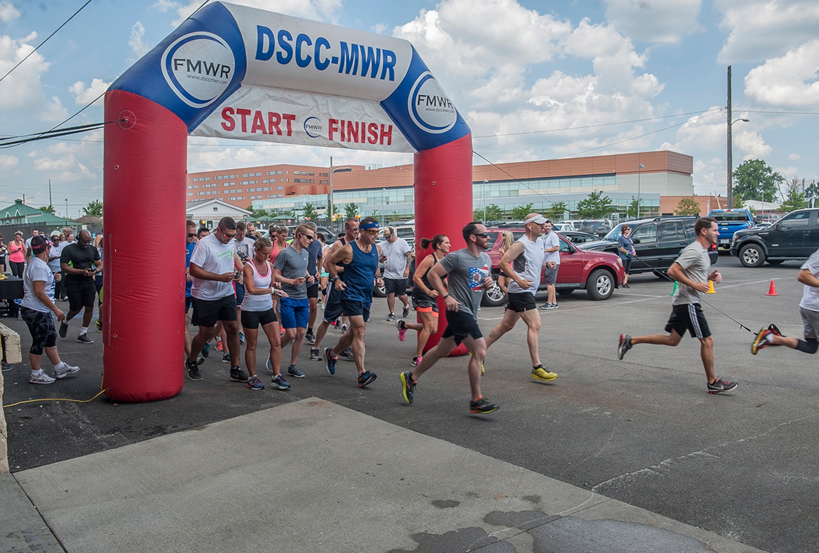 Associates from  Defense Supply Center Columbus’ start the 5K as part of DSCC’s inaugrual Installation People and Culture Day. The Aug. 3 event was coordinated by the Defense Finance Accounting Services and Defense Logistics Agency special emphasis programs and the DSCC Family Morale Welfare and Recreation program.  