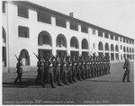 Aviation cadets in the U.S. Army Air Corps undergo a drill and ceremony practice Nov. 28, 1932, in front of the cadet barracks at building 902 at then-Randolph Field