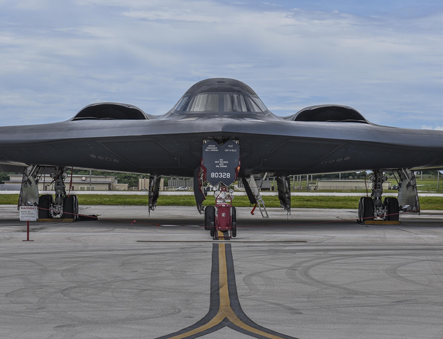 A B-2 Spirit sits on the flightline at Andersen Air Force Base, Guam, Aug.10, 2016. Three B-2s arrived in the U.S. Pacific Command theater to conduct a bomber assurance and deterrence deployment. The BAAD deployment is part of a long-standing history of maintaining a consistent bomber presence in the Indo-Asia-Pacific in order to maintain regional stability and provide assurance to U.S. allies and partners in the region. 
