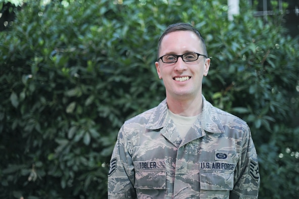 Staff Sgt. Aaron M. Tobler, a geospatial intelligence analyst with the 50th Intelligence Squadron, poses for a photo August 5, 2016, at Beale Air Force Base, California. Tobler was recently named one of 12 Outstanding Airmen of the Year for the Air Force. (U.S. Air Force photo by Senior Airman Tara R. Abrahams)