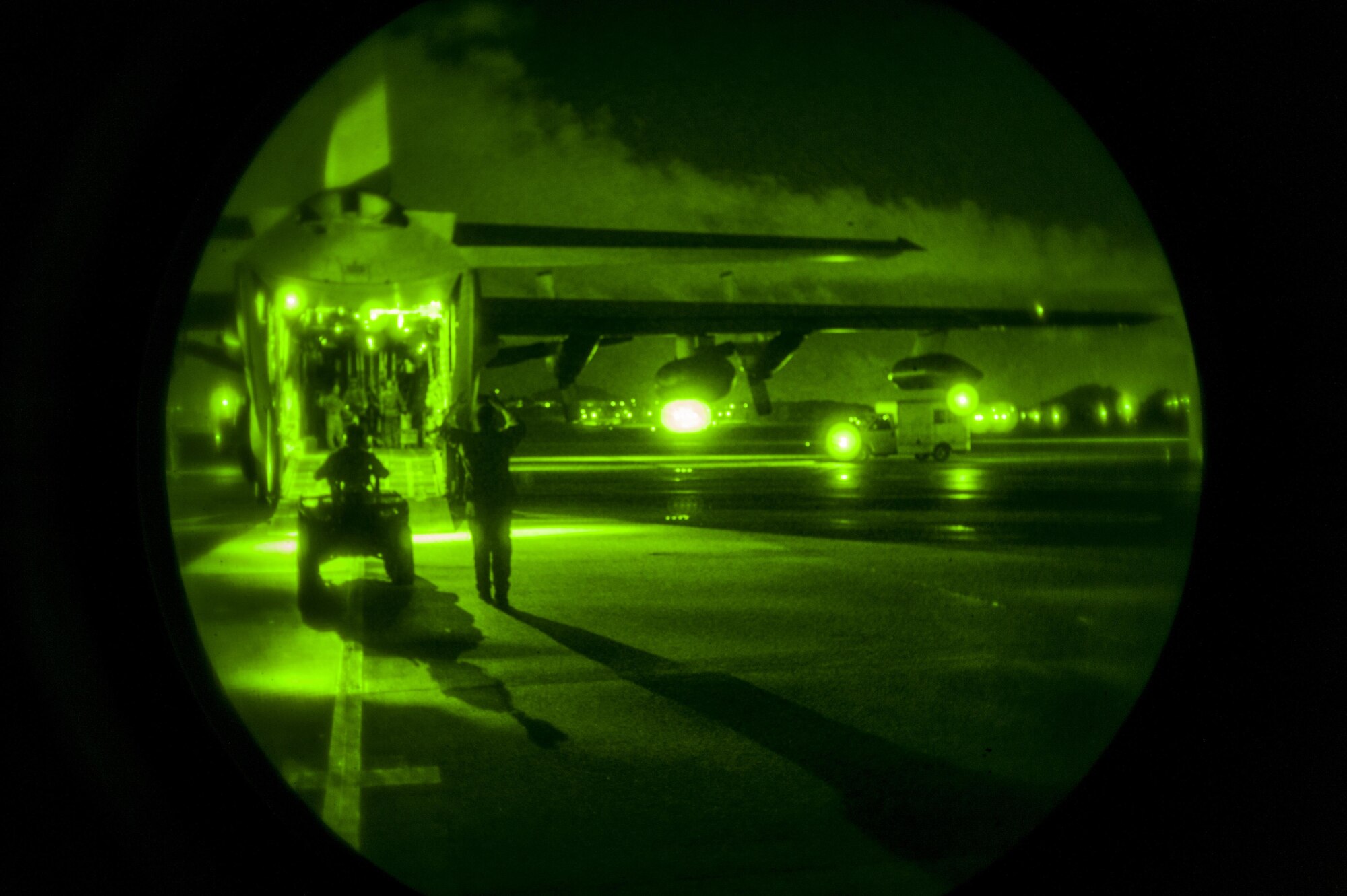 An all-terrain vehicle is loaded into the back of a C-130 as part of a training exercise on the flightline at Kadena Air Base, Okinawa, Japan on Aug. 10, 2016. The DAGRE plays a vital role in the mission, supporting stability within the Indo-Asia-Pacific theatre, with a broad range of capabilities. (U.S. Air Force Photo by Airman 1st Class Nick Emerick)