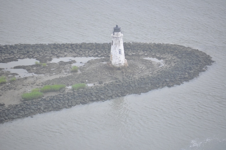 An aerial shot of Cockspur Island located near Tybee Island Beach, Georgia. The photos was captured Aug. 11, 2016 during Undersecretary of the Army Patrick Murphy's visit to the Savannah District. In April 2016, Cockspur Island underwent a much needed makeover. Fort Pulaski National Monument funded a restoration project that repaired mortar, applied protective exterior paint and remilled the lighthouse’s wooden interior structures. The project coincides with the National Park Service’s Centennial celebration this year.