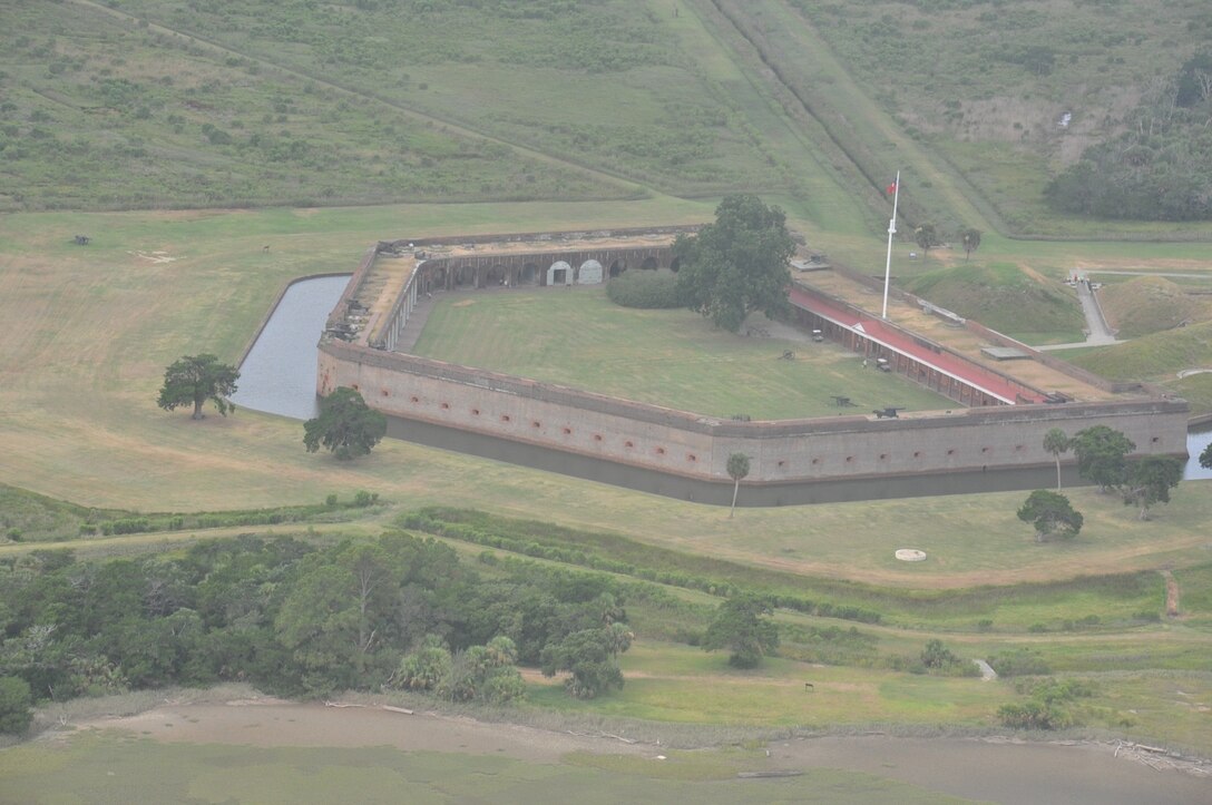 An aerial view of Fort Pulaski located near Savannah, Georgia taken Aug. 11, 2016. Undersecretary of the Army Patrick Murphy received an aerial helicopter tour over the Savannah Harbor to get updates of the district's significant projects. 