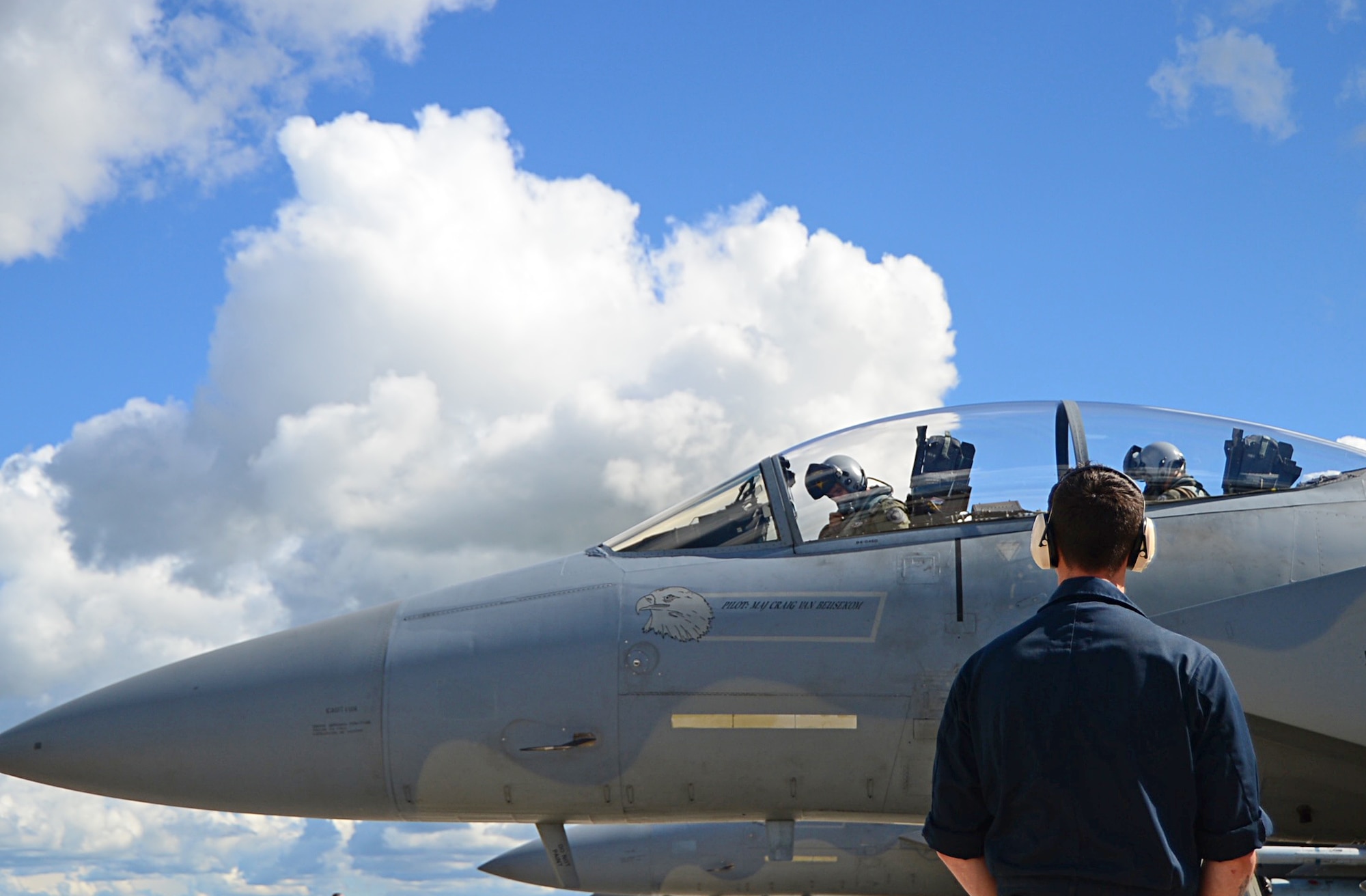 Sixteen United States Air Force F-15C Eagles - a total of 12 from the 493rd Fighter Squadron, RAF Lakenheath, U.K., and four from the 194th Expeditionary Fighter Squadron  currently deployed to Campia Turzi, Romania, in support of Theater Security Package - along with approximately 300 personnel will deploy to Ämari Air Base, Estonia, from August 15 to Sept. 2, 2016. These units will participate in flying training with other air forces from Estonia, Finland, Sweden, and the United Kingdom in Estonia. This multi-lateral training will focus on dissimilar air training while building interoperability capabilities. This deployment is part of Operation Atlantic Resolve and continues to demonstrate our commitment to our Allies and partners and to European security and stability. (U.S. Air Force Photo/ Senior Airman Erin Trower)