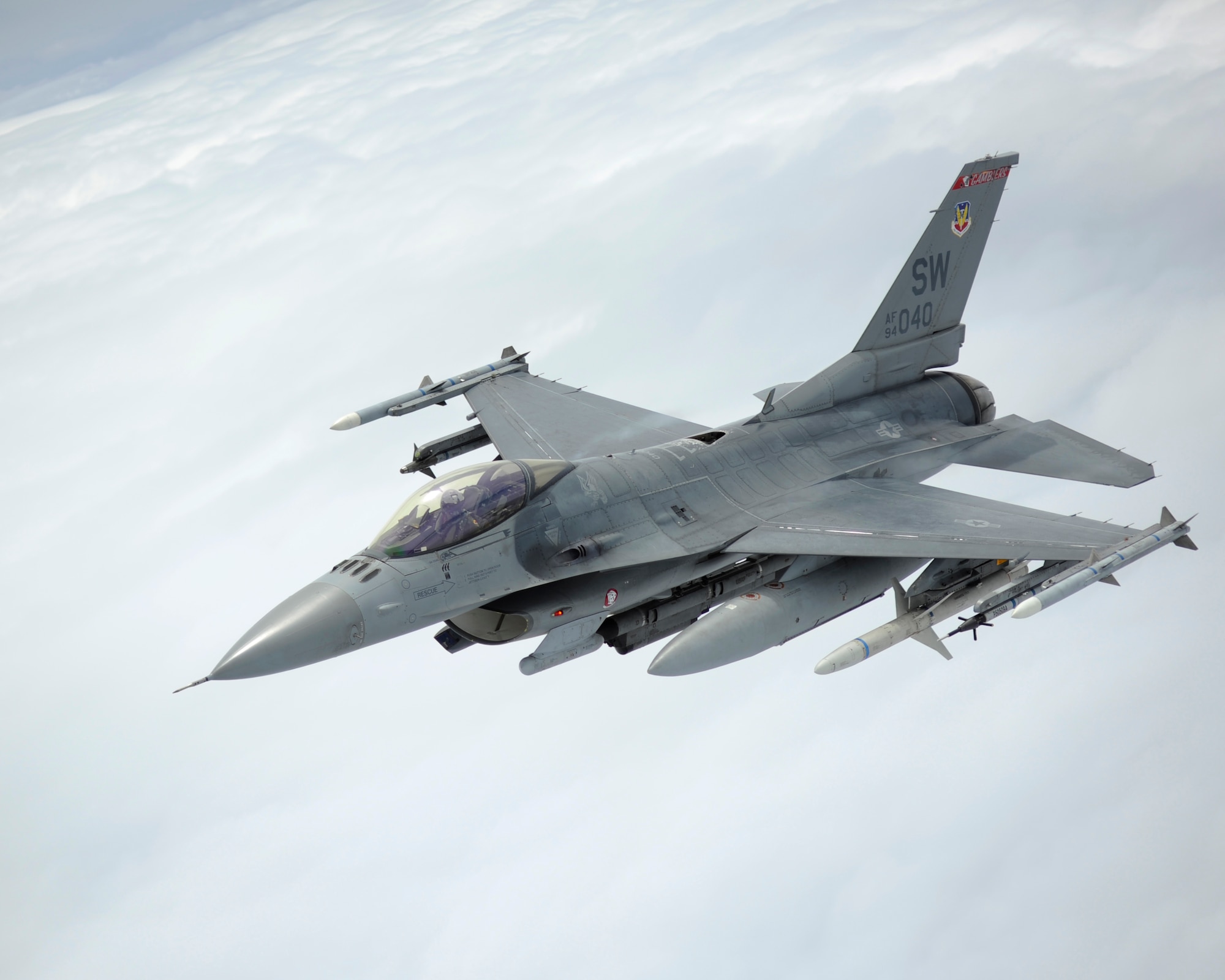 An F-16 Fighting Falcon departs after being refueled by a KC-135 Stratotanker during Sentry Savannah 16-3, Aug. 3, 2016. The F-16 is highly maneuverable and has proven itself in air-to-air combat and air-to-surface attack. (U.S. Air Force photo/Senior Airman Solomon Cook)