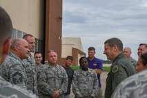 AFGSC Commander Gen. Robin Rand discusses the future of the B-52 Stratofortress with Airmen from the 307th Maintenance Group on August 8, 2016, Barksdale Air Force Base, La. Rand met with the Airmen to recognize two top performers in the Group. (U.S. Air Force photo by Master Sgt. Dachelle Melville)