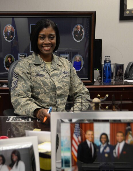 Chief Master Sgt. Michelle Jackson, National Air and Space Intelligence command chief, is the senior enlisted leader of more than 3,100 personnel. Jackson advises the commander on all matters related to morale, quality of life, discipline, assignments, training, readiness, professional development, and effective utilization of all personnel. 