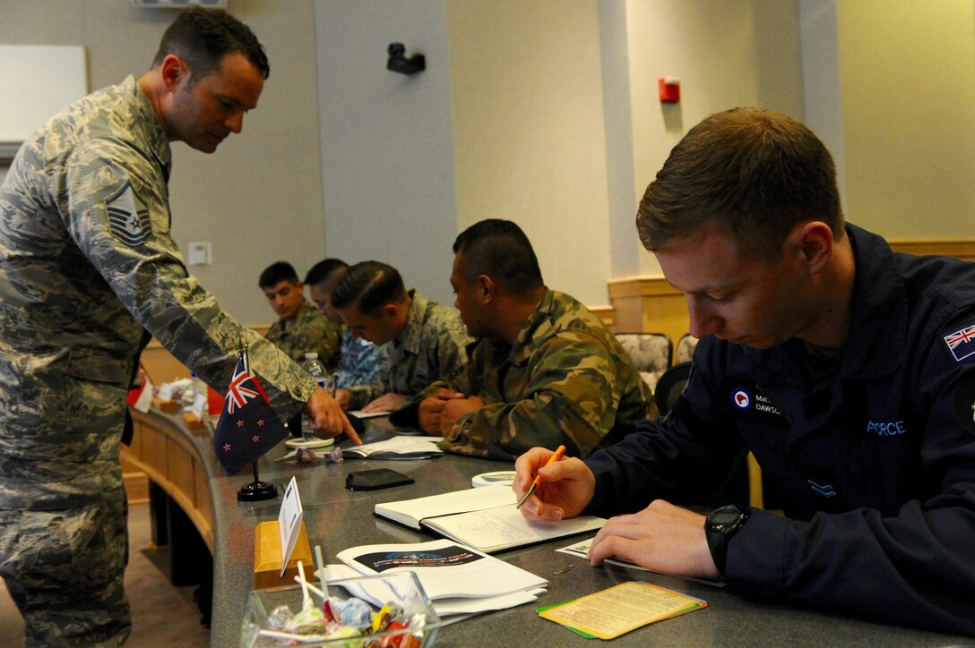 During the first U.S. led, Pacific Rim Junior Enlisted Leadership Forum (JELF), participants complete the "True Colors" self-awareness activity at Joint Base Pearl Harbor-Hickam, Hawaii, Aug 8. 2016. The assessment enables individuals to become aware of their personality styles, providing the framework needed to explore different leadership styles. The forum allowed participants to share experiences about leadership, further strengthening alliances and partnerships across the Pacific.  (U.S. Air Force photo by Staff Sgt. Kamaile Chan)