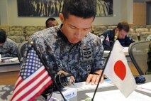 Tech. Sgt. Yuki Kawagoe, a pararescue jumper with the Japan Air Self-Defense Force, Akita Air Station, Air Rescue Wing, Japan, completes the "True Colors" self-assessment during the first Pacific Air Forces led, Pacific Rim Junior Enlisted Leadership Forum (JELF) at Joint Base Pearl Harbor-Hickam, Hawaii, Aug 8. 2016. The JASDF represented one of the 11 different countries that came together to share experiences and to gain valuable insight on leadership development further developing U.S. alliances and partnerships across the Pacific.  (U.S. Air Force photo by Staff Sgt. Kamaile Chan)