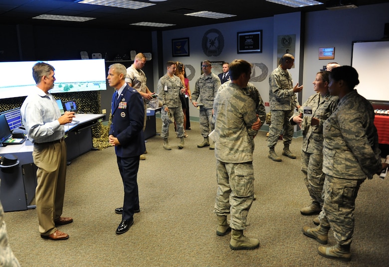 Keesler personnel attend a room dedication ceremony for Maj. W. David Gray in Cody Hall Aug. 8, 2016, on Keesler Air Force Base, Miss. Gray served for several years as an airfield operations officer and was killed in action in Afghanistan on Aug. 8, 2012. A tower lab training room was dedicated during the event. (U.S. Air Force photo by Kemberly Groue/Released)