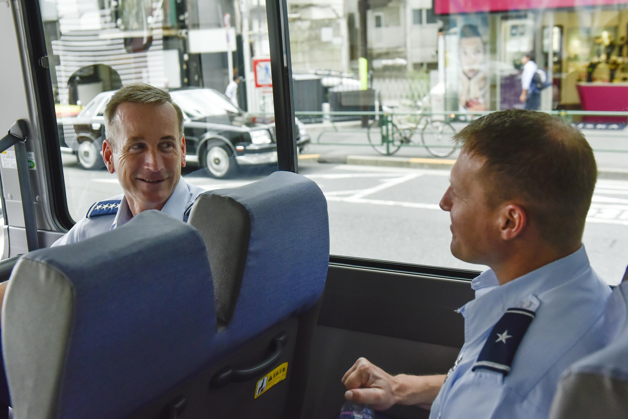U.S. Air Force Gen. Terrence J. O’Shaughnessy, Pacific Air Forces commander, speaks to U.S. Air Force Brig. Gen. Michael Winkler, 5th Air Force vice commander, during his visit to  Tokyo, Japan, Aug. 8, 2016. This marks O’Shaughnessy’s first opportunity since taking command of PACAF to meet with Airmen and with dignitaries at the Air Defense Command, U.S. Embassy and Japan’s Ministry of Defense. O’Shaughnessy is also visiting other installations throughout the Indo-Asia Pacific region. (U.S. Air Force photo by Staff Sgt. Michael Washburn)
