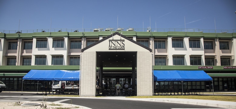 Marine Corps Community Services hosts a grand opening ceremony of the Torii Pines plaza on Marine Corps Air Station Iwakuni, Japan, Aug. 12, 2016. The new plaza holds several different shops such as a bike shop, barber shop, tailor, gift shop and hotel. (U.S. Marine Corps photo by Lance Cpl. Jacob A. Farbo)