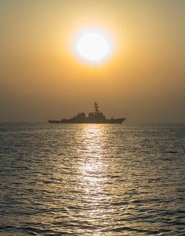 The guided-missile destroyer USS Stout (DDG 55) transits the Arabian Gulf. Stout, deployed as part of the Eisenhower Carrier Strike Group, is supporting maritime security operations and theater security cooperation efforts in the U.S. 5th Fleet area of operations. 