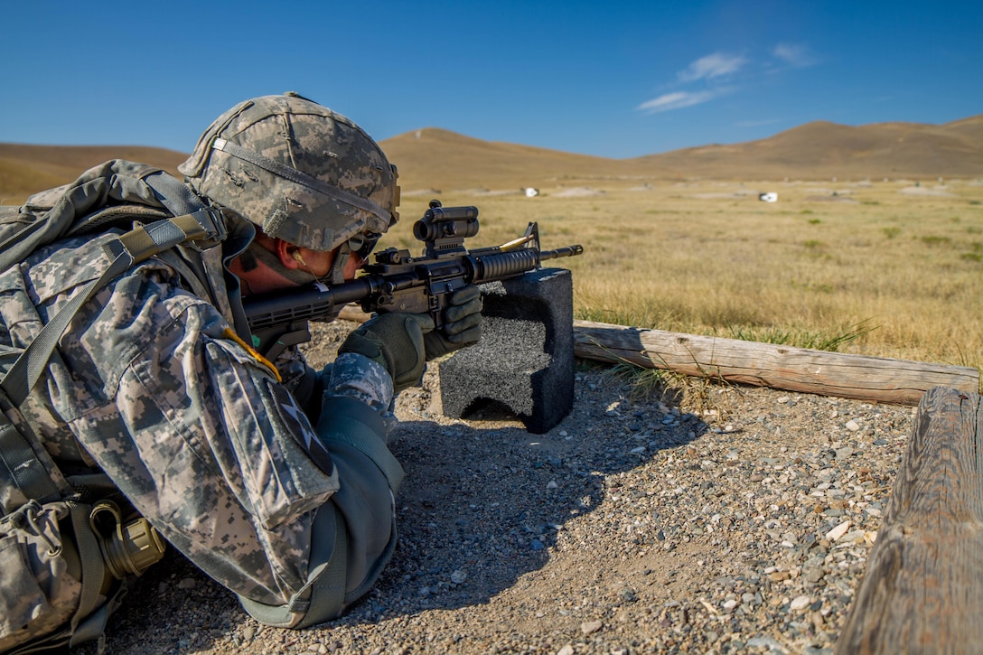 Sgt. 1st Class Joshua Moeller, 2016 U.S. Army Reserve Best Warrior Competition (BWC) winner in the noncommissioned officer (NCO) category, qualifies on an M-4 rifle at Fort Harrison, Mont., August 9, 2016. The Army Reserve BWC winners and runners up from the NCO and Soldier categories are going through rigorous training, leading up to their participation in the Department of the Army Best Warrior Competition this fall at Fort A.P., Va.