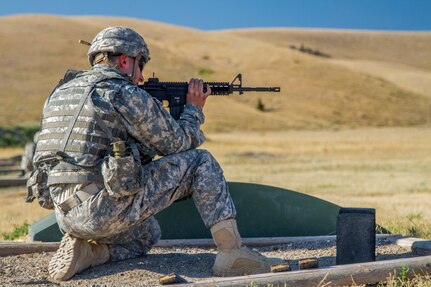 Spc. Carlo Deldonno, 2016 U.S. Army Reserve Best Warrior Competition (BWC) runner up in the Soldier category, qualifies on an M-4 rifle at Fort Harrison, Mont., August 9, 2016. The Army Reserve BWC winners and runners up from the noncommissioned officer (NCO) and Soldier categories are going through rigorous training, leading up to their participation in the Department of the Army Best Warrior Competition this fall at Fort A.P., Va.