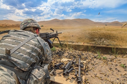 Spc. Carlo Deldonno, 2016 U.S. Army Reserve Best Warrior Competition (BWC) runner up in the Soldier category, fires a M-249 squad automatic weapon at Fort Harrison, Mont., August 8, 2016. The Army Reserve BWC winners and runners up from the noncommissioned officer (NCO) and Soldier categories are going through rigorous training, leading up to their participation in the Department of the Army Best Warrior Competition this fall at Fort A.P., Va.