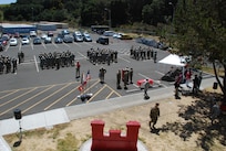 Soldiers of the 801st EN CO (H) practice for the award ceremony about to take place where SGT Logan Sutherland will receive the Soldier’s Medal, in Vallejo, Calif. Sutherland, a horizontal construction engineer assigned to 801st EN CO (H), 315th EN BN, 301st MEB, risked his life by forcing himself into a burning vehicle, in order to evacuate an unconscious driver, and pulled the driver from the vehicle just before the vehicle became fully engulfed in flames, saving the driver’s life. (U.S. Army photo by Sgt. Timothy Neal/Released)