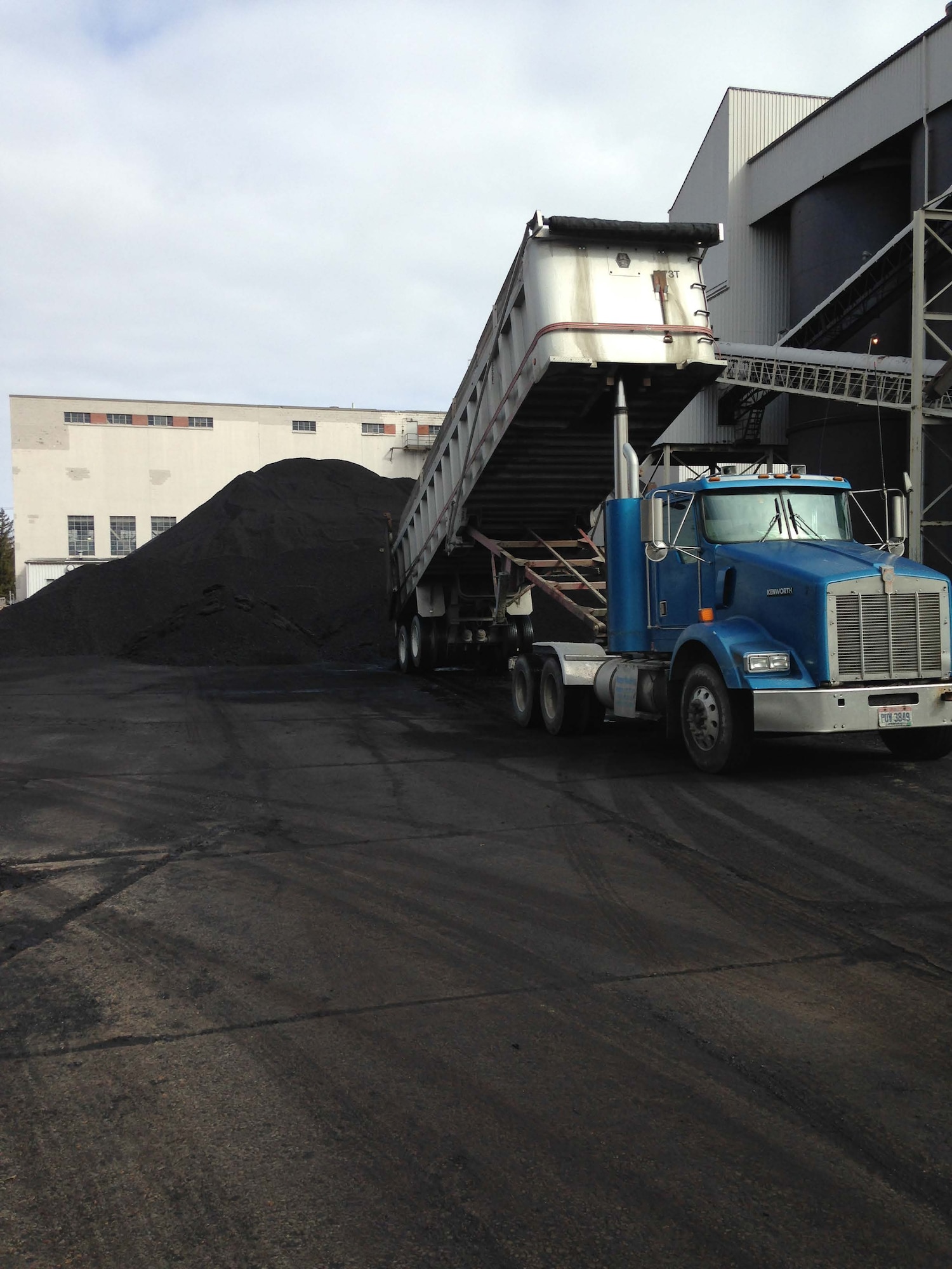 A truck delivers the very last load of coal at Wright-Patterson Air Force base. (U.S. Air Force photo / Ken Ferguson)