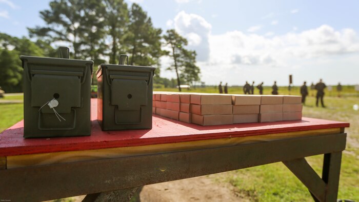 Marines with 2nd Law Enforcement Battalion participated in a Beretta M9 pistol shoot during a weeklong weapon training exercise at Marine Corps Base Camp Lejeune, N.C., August 9, 2016. Marines practiced handling and firing pistols in several unconventional style drills, helping enhance their skills with the weapon. 