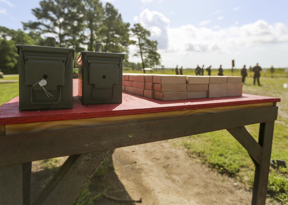 Marines with 2nd Law Enforcement Battalion participated in a Beretta M9 pistol shoot during a weeklong weapon training exercise at Camp Lejeune, N.C., August 9. Marines practiced handling and firing pistols in several unconventional style drills, helping enhance their skills with the weapon. (U.S. Marine Corps photo by Lance Cpl. Aaron K. Fiala)