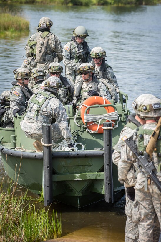 U.S. Army Soldiers from the 652nd Engineer Company, Ellsworth, Wis., and the 739th Engineer Company, Granite City, Ill., conduct rafting operations using MK2 Bridge Erection Boats during Combat Support Training Exercise (CSTX) 86-16-03 at Fort McCoy, Wis., August 9, 2016. The 84th Training Command’s third and final Combat Support Training Exercise of the year hosted by the 86th Training Division at Fort McCoy, Wis. is a multi-component and joint endeavor aligned with other reserve component exercises. (U.S. Army photo by Spc. John Russell/Released)