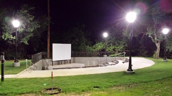 The new amphitheater at Canton Lake features outdoor lighting, tiered seating and a large screen for projection capabilities. The facility is open to the public and the Canton Lake Office is accepting suggestions for programming.