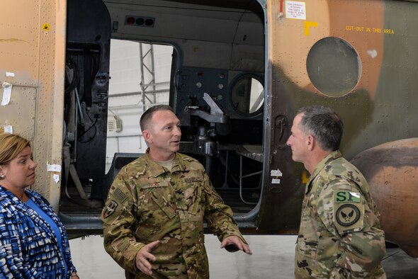 Gen. David Goldfein, Air Force Chief of Staff, visited the 438th Air Expeditionary Wing, Kabul, Afghanistan, Aug. 13, 2016. Heidi Grant, Deputy Under Secretary of the Air Force, International Affairs, joined Goldfein as they met with Train, Advise, Assist Command-Air (TAAC-Air) leadership and received briefings about the progress of the Afghan air force. Brig. Gen. David Hicks, 438th AEW and TAAC-Air commander; Col. Nick Gismondi, TAAC-Air deputy commander and 438th AEW vice commander; and many other TAAC-Air members learned about the joint warfighting effort during a mission briefing and inspection of Afghan air force capabilities. Goldfein and Grant spent time talking with Airmen and Soldiers to learn about their contributions to ongoing operations. (U.S. Air Force photos by Tech. Sgt. Christopher Holmes and Capt. Jason Smith)
