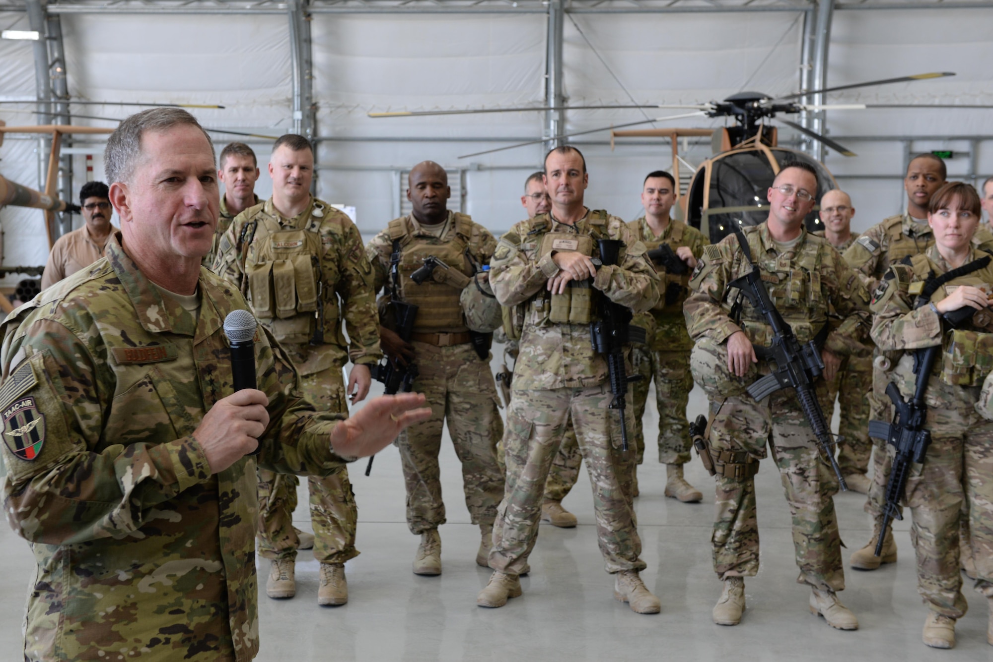 Gen. David Goldfein, Air Force Chief of Staff, visited the 438th Air Expeditionary Wing, Kabul, Afghanistan, Aug. 13, 2016. Goldfein spent time talking with Airmen and Soldiers to learn about their contributions to ongoing operations. (U.S. Air Force photos by Tech. Sgt. Christopher Holmes and Capt. Jason Smith)