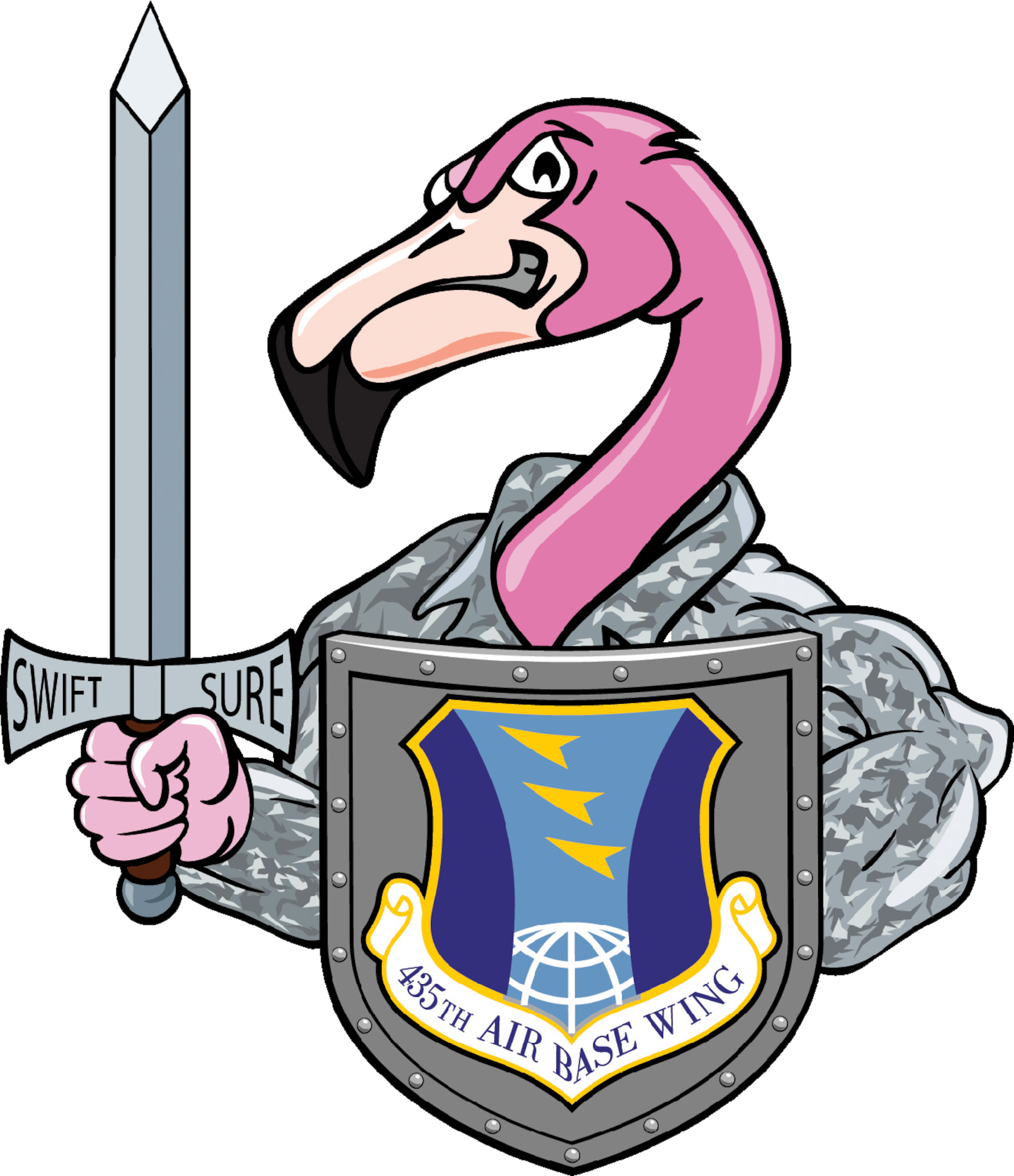 Fightin' Flamingo morale patch for 435th Air Base Wing. (Courtesy graphic)