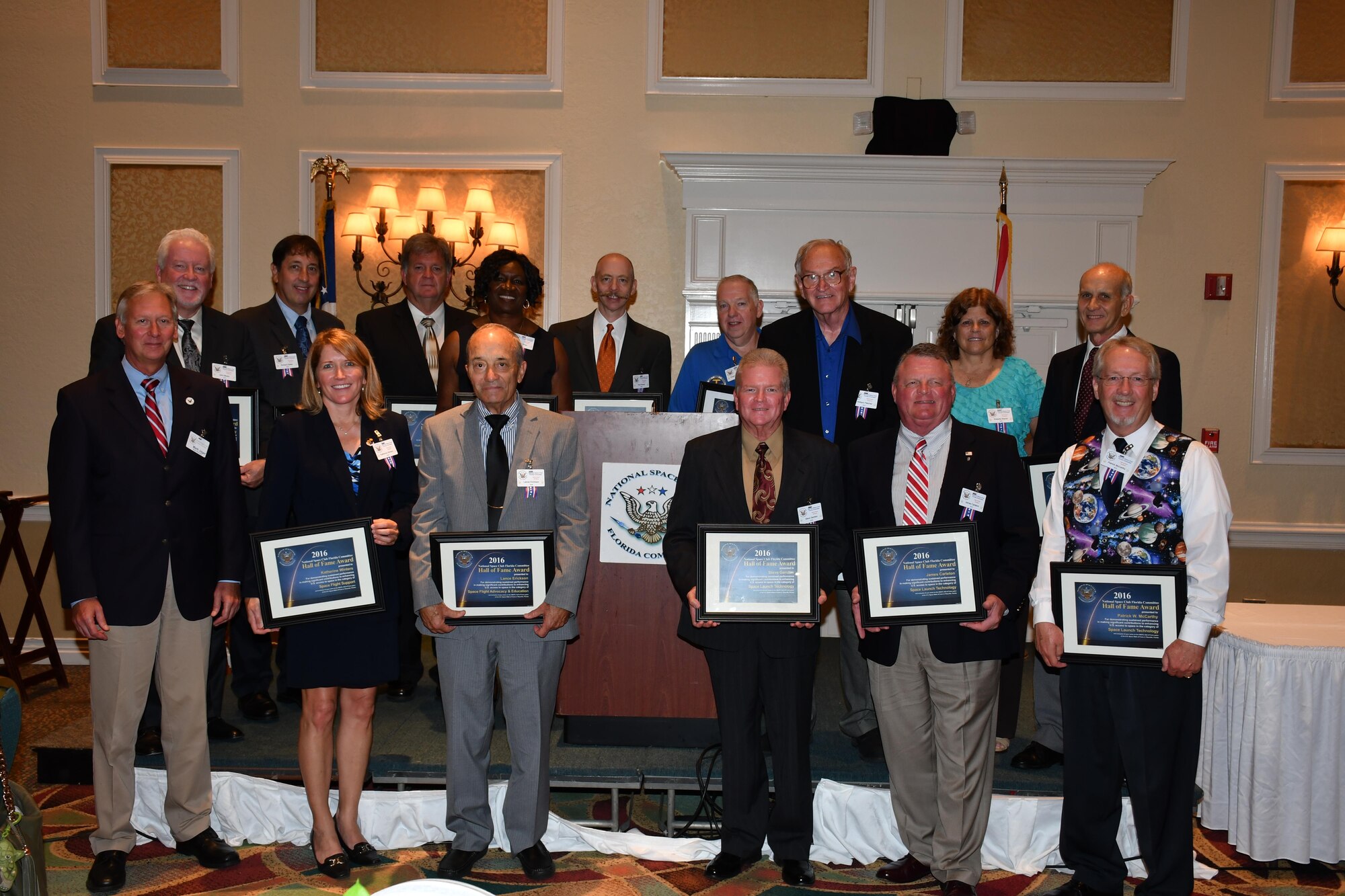 The National Space Club, Florida Committee inducted 14 new honorees, including Kathy Winters and Roger McCormick from the 45th Space Wing, into their Space Worker Hall of Fame Aug. 9, 2016, for their significant contributions to America’s space program. The NSCFL Space Worker Hall of Fame honors those who made significant contributions to our space program in all areas of launch and mission operations including Space Launch Technology, Space Flight Support, Human Spaceflight Advancement and Space Flight Advocacy and Education.
(Courtesy photo)