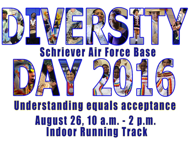 The 50th Space Wing hosts the annual Diversity Day event Aug. 26, 2016, at the indoor running track on Schriever Air Force Base, Colorado. (U.S. Air Force graphic)