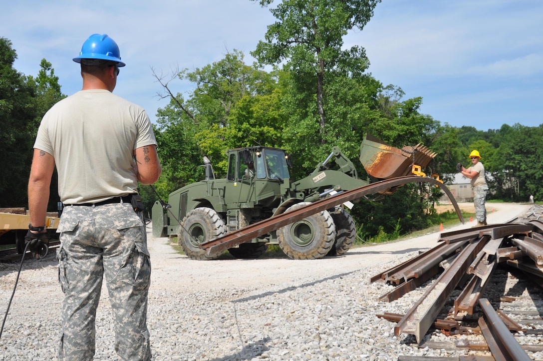 Crane Army Ammunition Activity provided the 983rd Engineering Battalion with several projects, one of which was a rails-to-road project, for their two week annual training. Because the mission was different from most construction projects the Soldiers had been tasked with, it required them to improvise and adapt during their training. Converting the rails to roads will provide CAAA with easier access to magazines that were previously only accessible by rail.