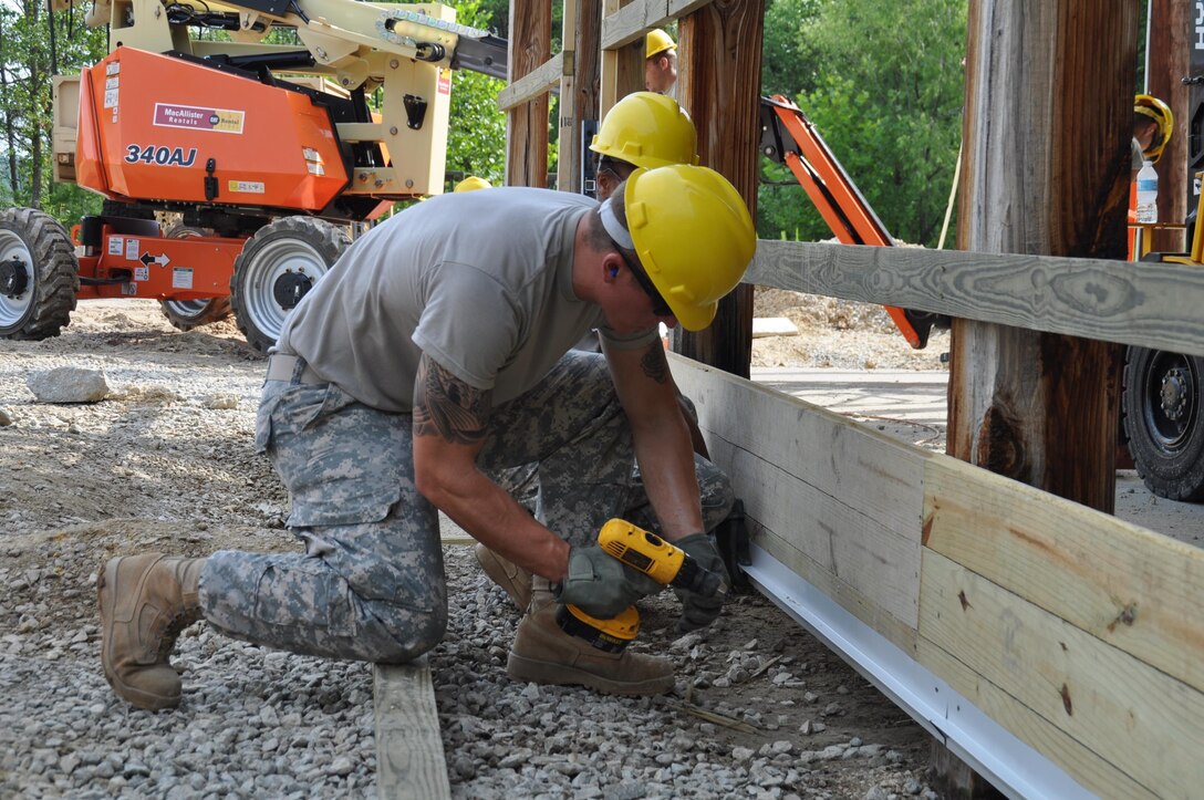 U.S. Army Reserve Soldiers from the 983rd Engineering Battalion performed their annual training July18-Aug. 14 at Crane Army Ammunition Activity. An aspect of their hands on training was renovating two ammunition storage facilities by placing siding and a secure entrance on the existing structure. On this project Soldiers had the opportunity to work with material handling equipment provided by Crane Army, as well as an opportunity to work with heavy construction equipment that the 983rd supplied. The projects improved CAAA’s infrastructure while at the same time provided Soldiers with valuable training.