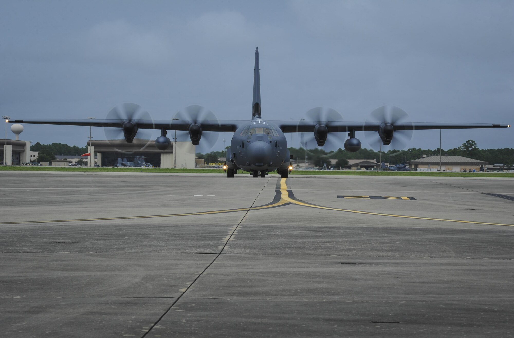 An MC-130J Commando II taxis down the runway at Hurlburt Field, Fla., Aug. 11, 2016. This aircraft is scheduled to be modified into an AC-130J Ghostrider gunship in the coming months. The Ghostrider will have a 105 mm cannon and will be operationally tested here. (U.S. Air Force photo by Airman 1st Class Joseph Pick)