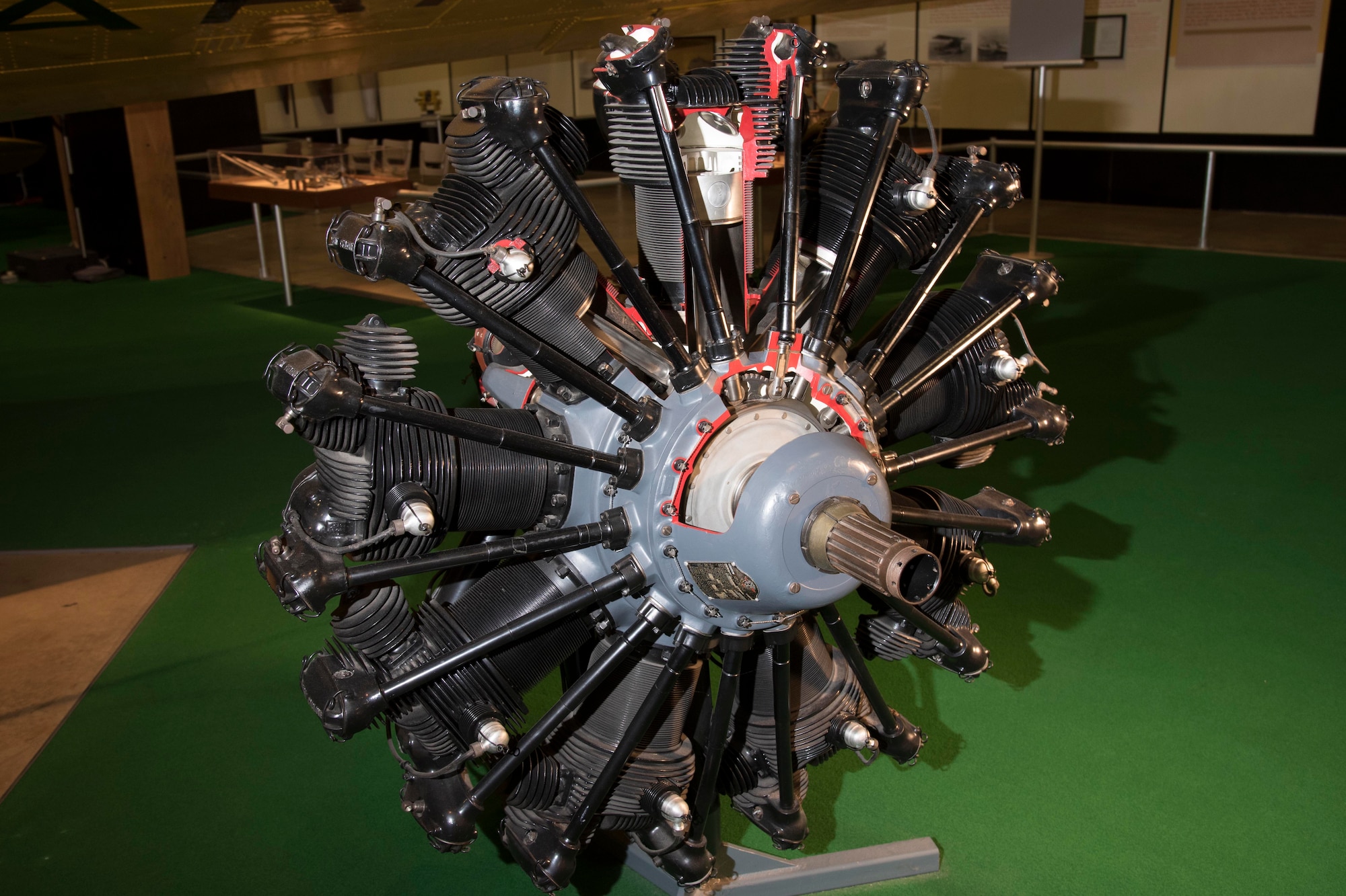 Wright R-1820 engine on display in the Early Years Gallery at the National Museum of the United States Air Force. (U.S. Air Force photo)