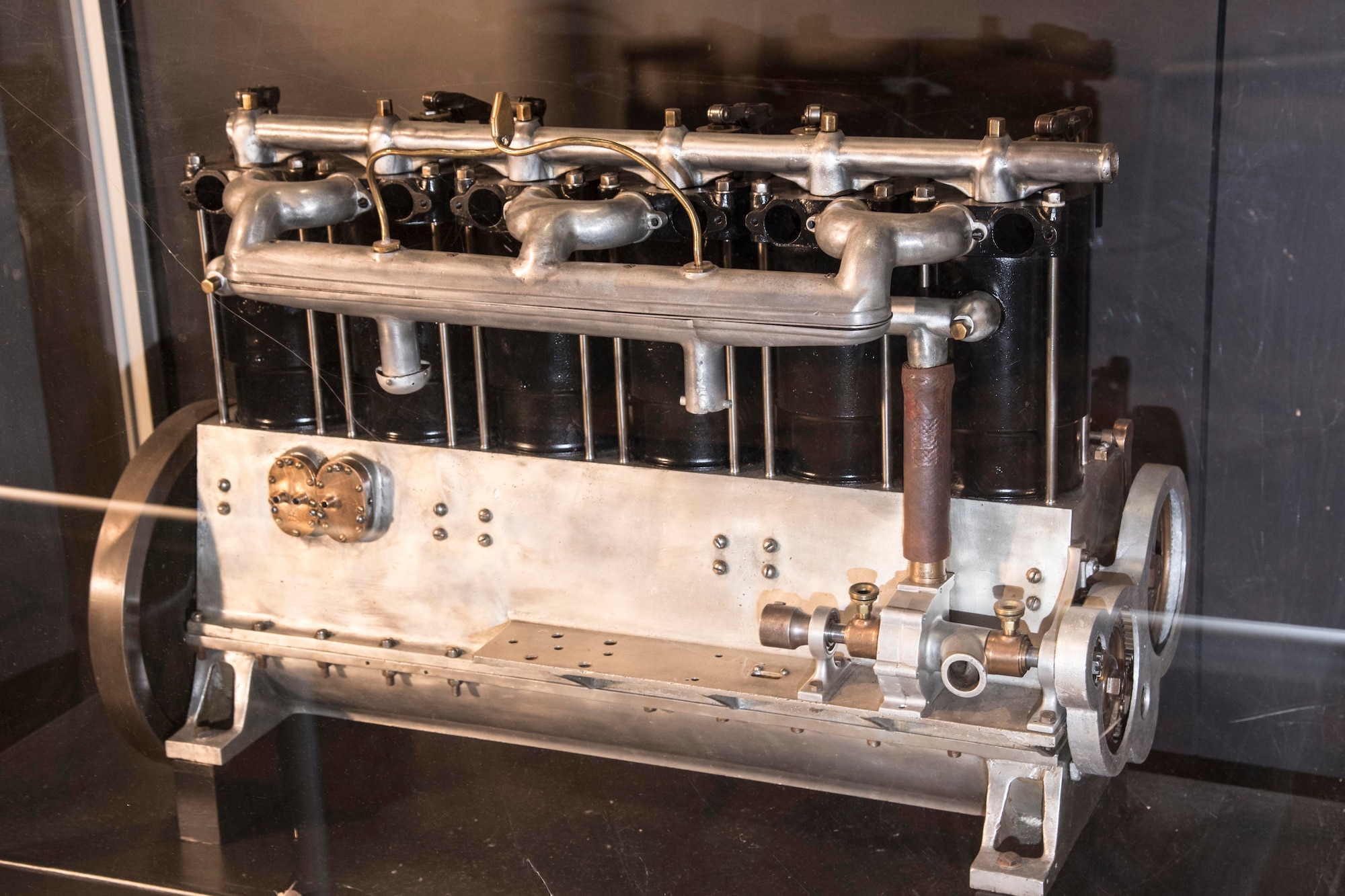 Wright 6-60 engine on display in the Early Years Gallery at the National Museum of the United States Air Force. (U.S. Air Force photo)