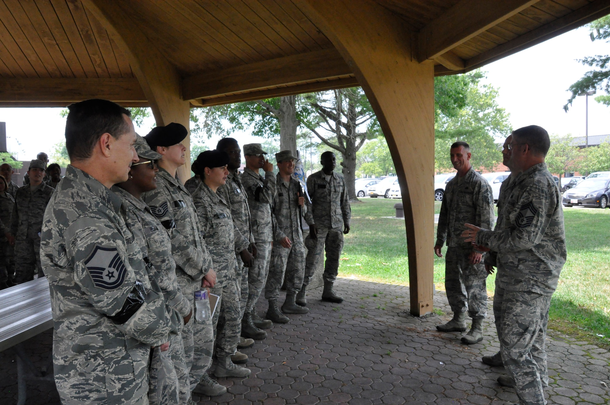 Senior leader volunteers, right, share their insights at the start of the Freedom Wing's annual mentoring workshop held July 30-31. Seventy-six Airmen took part in the event hosted by the 514th Air Mobility Wing Human Resources Development Council. (U.S. Air Force photo/Tech. Sgt. Jonathan White)