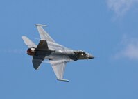 An F-16 Fighting Falcon soars above the airfield during the Northern Neighbors Day Air Show at Minot Air Force Base, N.D., Aug. 13, 2016. The Viper Demo Team performed for more than 10,000 spectators during NND. (U.S. Air Force photo/Airman 1st Class J.T. Armstrong)