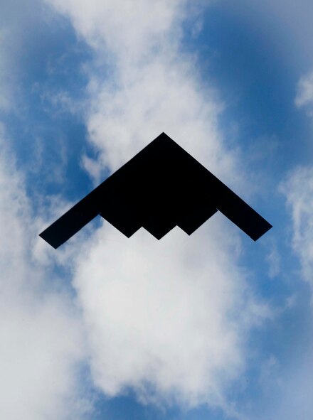 A B-2 Spirit from Whiteman Air Force Base, Mo., flies over Minot Air Force Base, N.D., during the Northern Neighbors Day Air Show, Aug. 13, 2016. The air show featured all of the U.S. Air Force’s heavy bomber aircraft. (U.S. Air Force photo/Senior Airman Sahara L. Fales)