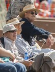 Three WWII veterans enjoy the air show from the designated visitors’ tent at the Northern Neighbors Day Air Show at Minot Air Force Base, N.D., Aug. 13, 2016. The crowd was filled with several veterans as well as active duty members and members from the local community. (U.S. Air Force photo/Airman 1st Class Christian Sullivan)