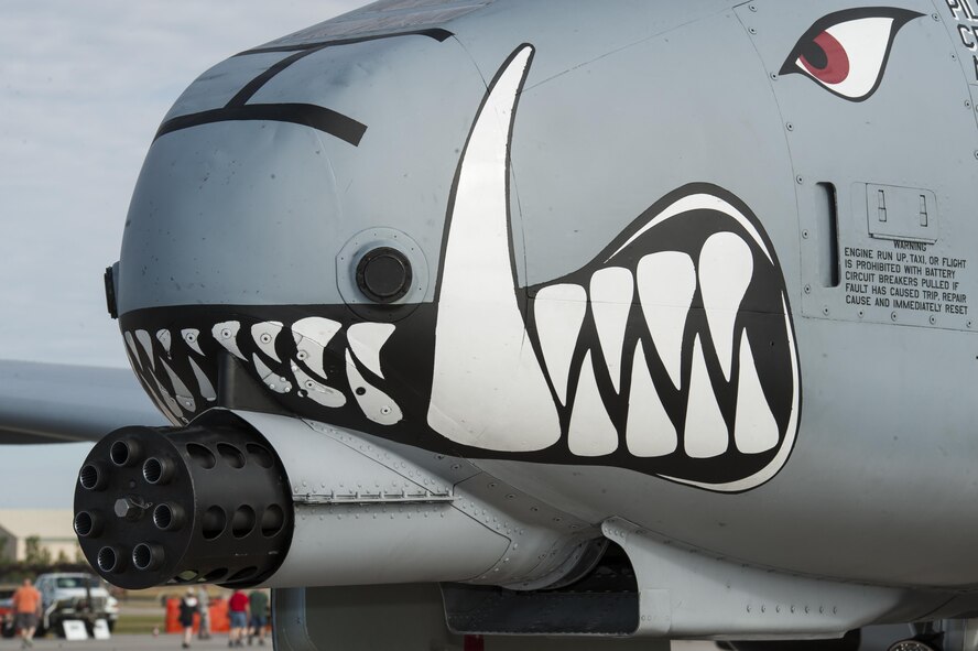 An A-10 Warthog sits as a static display during the Northern Neighbors Day Air Show at Minot Air Force Base, N.D., Aug. 13, 2016. Before the air show officially started, spectators could watch different demos such as the static displays, a bomb load and build as well as a tour of the 91st Missile Wing. (U.S. Air Force photo/Airman 1st Class Christian Sullivan)