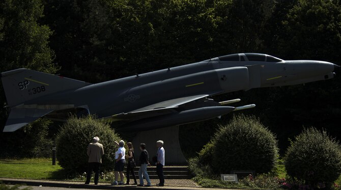 Family members of fallen U.S. Air Force pilot Capt. William Alcorn visit memorial park to pay their respects at Spangdahlem Air Base, Germany, Aug. 15, 2016. The visit marked the first time Alcorn’s family had seen the memorial honoring him and other Airmen who have given the ultimate sacrifice while assigned to Spangdahlem. (U.S. Air Force photo by Staff Sgt. Jonathan Snyder)

