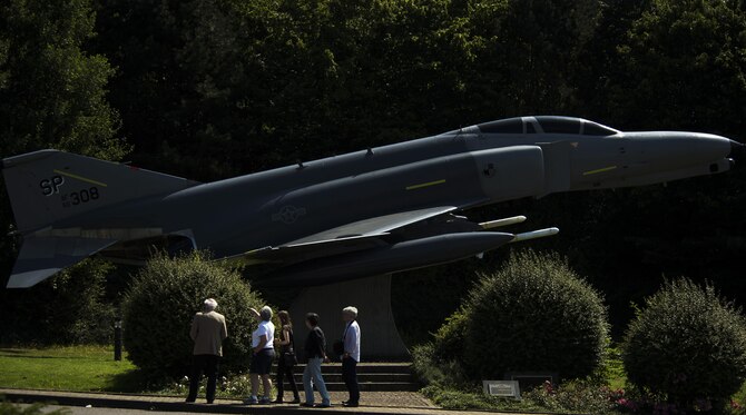 Family members of fallen U.S. Air Force pilot Capt. William Alcorn visit memorial park to pay their respects at Spangdahlem Air Base, Germany, Aug. 15, 2016. The visit marked the first time Alcorn’s family had seen the memorial honoring him and other Airmen who have given the ultimate sacrifice while assigned to Spangdahlem. (U.S. Air Force photo by Staff Sgt. Jonathan Snyder)
