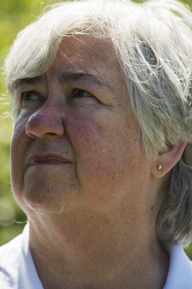 Bonnie Alcorn, sister of fallen U.S. Air Force pilot Capt. William Alcorn, visits the memorial park at Spangdahlem Air Base, Germany, Aug. 15, 2016. Capt. Alcorn passed away on Mar. 23, 1981 during a training sortie in Germany. (U.S. Air Force photo by Staff Sgt. Jonathan Snyder)